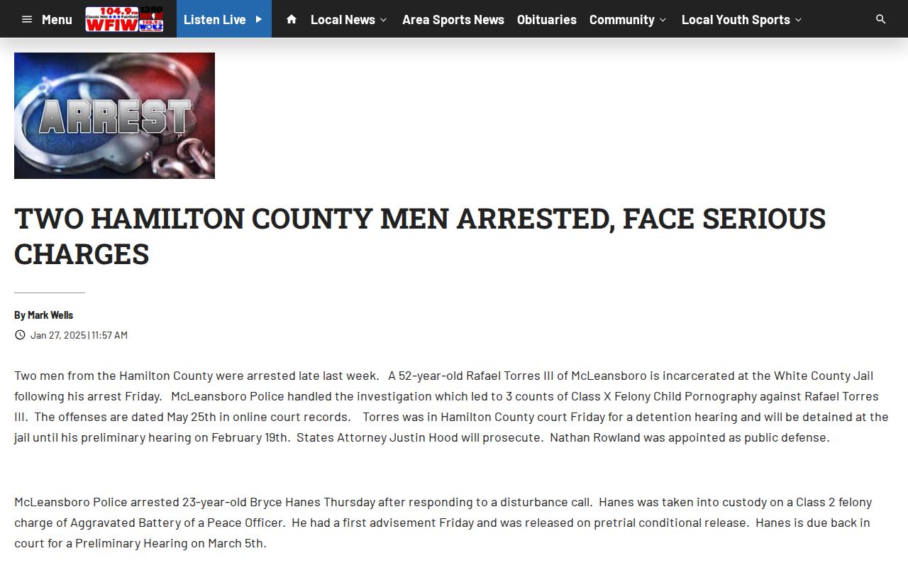 WFIW Hamilton County arrest story coverage